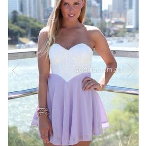 Strapless Lace Bodice Lilac Dress